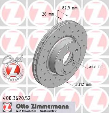 ZIMMERMANN - 400.3620.52 - Тормозной диск (Тормозная система)