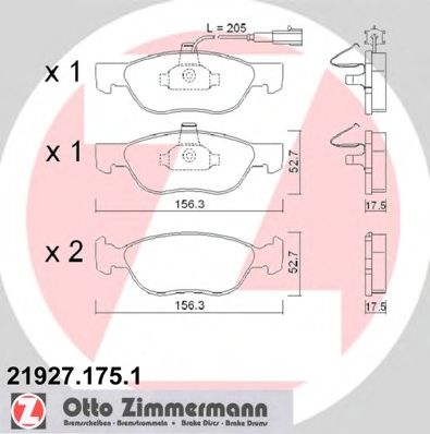 ZIMMERMANN - 21927.175.1 - Комплект тормозных колодок, дисковый тормоз (Тормозная система)