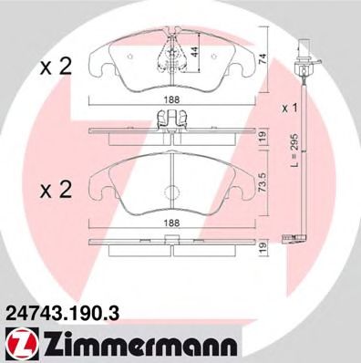 ZIMMERMANN - 24743.190.3 - Комплект тормозных колодок, дисковый тормоз (Тормозная система)