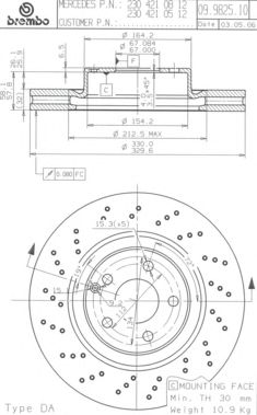 BREMBO - 09.9825.11 - Тормозной диск (Тормозная система)