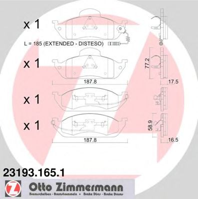 ZIMMERMANN - 23193.165.1 - Комплект тормозных колодок, дисковый тормоз (Тормозная система)