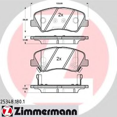 ZIMMERMANN - 25348.180.1 - Комплект тормозных колодок, дисковый тормоз (Тормозная система)