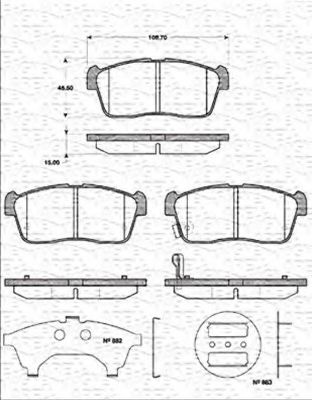 MAGNETI MARELLI - 363702161303 - Комплект тормозных колодок, дисковый тормоз (Тормозная система)