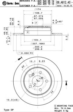 BREMBO - 08.A612.41 - Тормозной диск (Тормозная система)