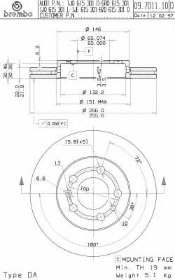 BREMBO - 09.7011.14 - Тормозной диск (Тормозная система)