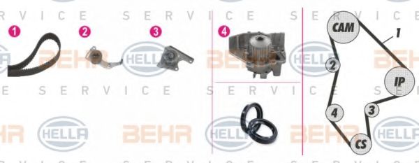 BEHR HELLA SERVICE - 8MP 376 804-811 - Водяной насос + комплект зубчатого ремня (Охлаждение)