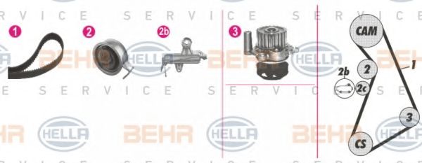 BEHR HELLA SERVICE - 8MP 376 811-831 - Водяной насос + комплект зубчатого ремня (Охлаждение)