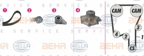 BEHR HELLA SERVICE - 8MP 376 814-811 - Водяной насос + комплект зубчатого ремня (Охлаждение)