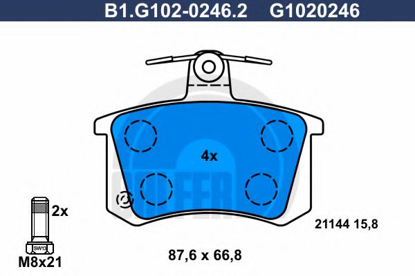 GALFER - B1.G102-0246.2 - Комплект тормозных колодок, дисковый тормоз (Тормозная система)