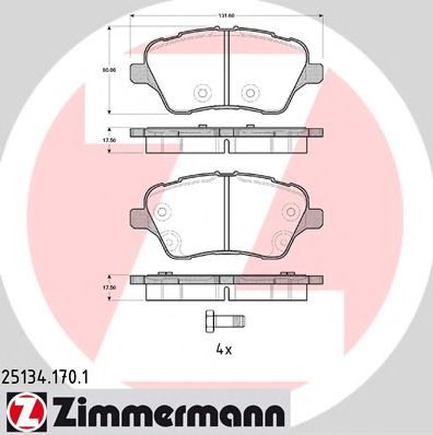 ZIMMERMANN - 25134.170.1 - Комплект тормозных колодок, дисковый тормоз (Тормозная система)