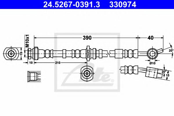 ATE - 24.5267-0391.3 - Тормозной шланг (Тормозная система)