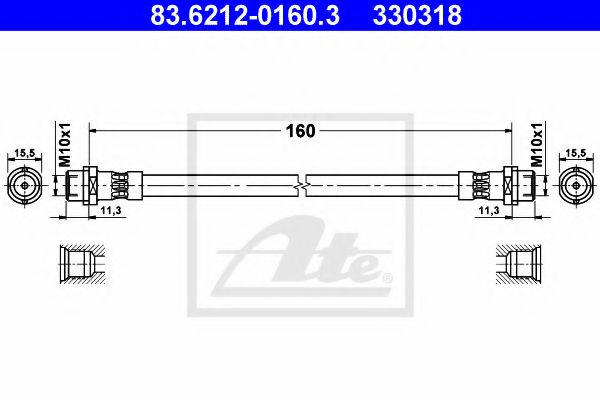 ATE - 83.6212-0160.3 - Тормозной шланг (Тормозная система)