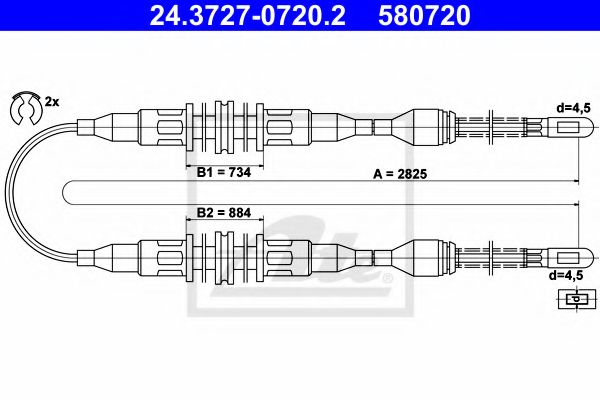 ATE - 24.3727-0720.2 - Трос, стояночная тормозная система (Тормозная система)