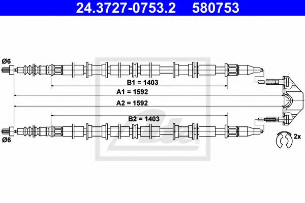 ATE - 24.3727-0753.2 - Трос, стояночная тормозная система (Тормозная система)