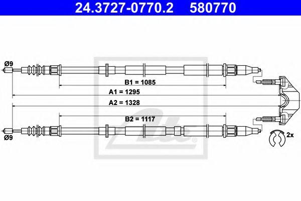 ATE - 24.3727-0770.2 - Трос, стояночная тормозная система (Тормозная система)