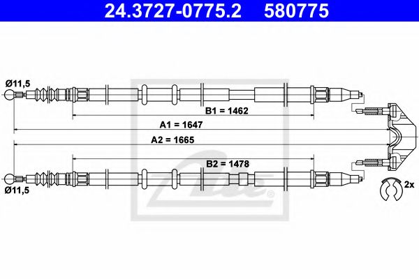 ATE - 24.3727-0775.2 - Трос, стояночная тормозная система (Тормозная система)