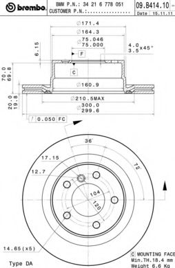 BREMBO - 09.B414.11 - Тормозной диск (Тормозная система)