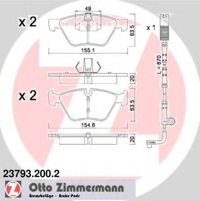 ZIMMERMANN - 23793.200.2 - Комплект тормозных колодок, дисковый тормоз (Тормозная система)