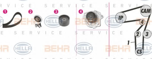 BEHR HELLA SERVICE - 8MP 376 812-811 - Водяной насос + комплект зубчатого ремня (Охлаждение)