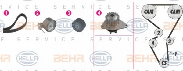 BEHR HELLA SERVICE - 8MP 376 813-831 - Водяной насос + комплект зубчатого ремня (Охлаждение)