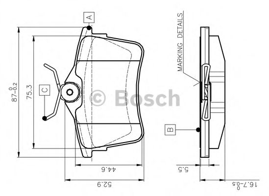 BOSCH - 0 986 TB3 091 - Комплект тормозных колодок, дисковый тормоз (Тормозная система)