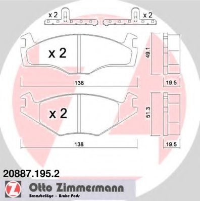 ZIMMERMANN - 20887.195.2 - Комплект тормозных колодок, дисковый тормоз (Тормозная система)