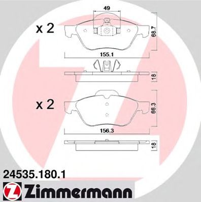 ZIMMERMANN - 24535.180.1 - Комплект тормозных колодок, дисковый тормоз (Тормозная система)