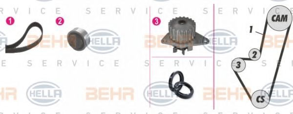 BEHR HELLA SERVICE - 8MP 376 800-811 - Водяной насос + комплект зубчатого ремня (Охлаждение)