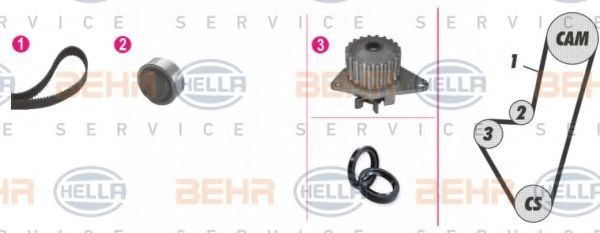 BEHR HELLA SERVICE - 8MP 376 800-871 - Водяной насос + комплект зубчатого ремня (Охлаждение)