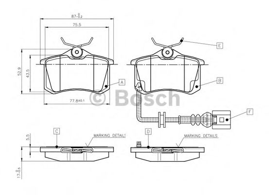 BOSCH - 0 986 TB2 141 - Комплект тормозных колодок, дисковый тормоз (Тормозная система)