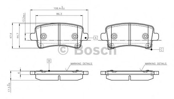 BOSCH - 0 986 TB3 106 - Комплект тормозных колодок, дисковый тормоз (Тормозная система)