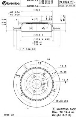 BREMBO - 09.R124.21 - Тормозной диск (Тормозная система)