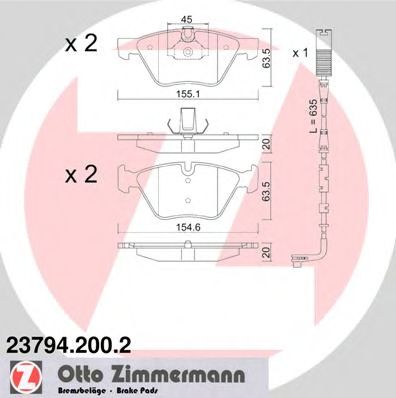 ZIMMERMANN - 23794.200.2 - Комплект тормозных колодок, дисковый тормоз (Тормозная система)