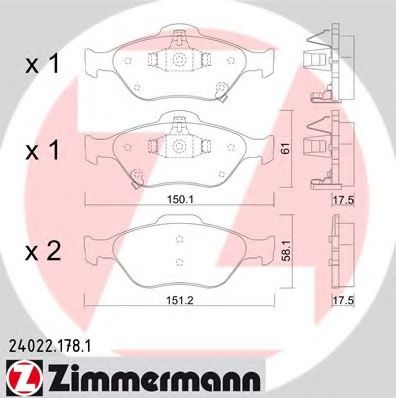 ZIMMERMANN - 24022.178.1 - Комплект тормозных колодок, дисковый тормоз (Тормозная система)