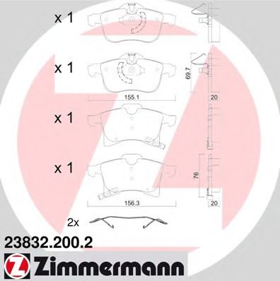 ZIMMERMANN - 23832.200.2 - Комплект тормозных колодок, дисковый тормоз (Тормозная система)