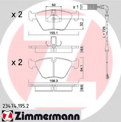 ZIMMERMANN - 23474.195.2 - Комплект тормозных колодок, дисковый тормоз (Тормозная система)