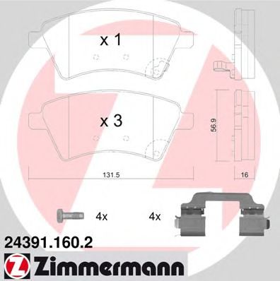 ZIMMERMANN - 24391.160.2 - Комплект тормозных колодок, дисковый тормоз (Тормозная система)