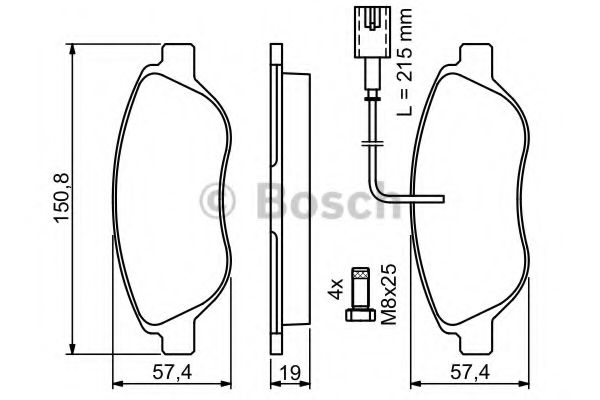 BOSCH - 0 986 424 595 - Комплект тормозных колодок, дисковый тормоз (Тормозная система)