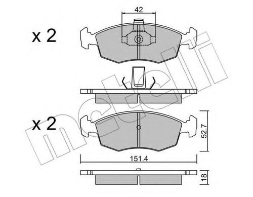 METELLI - 22-0274-3 - Комплект тормозных колодок, дисковый тормоз (Тормозная система)