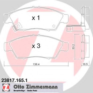 ZIMMERMANN - 23817.165.1 - Комплект тормозных колодок, дисковый тормоз (Тормозная система)