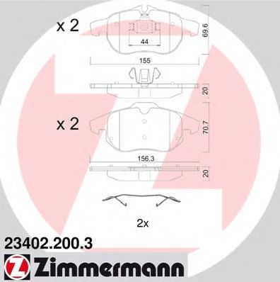 ZIMMERMANN - 23402.200.3 - Комплект тормозных колодок, дисковый тормоз (Тормозная система)