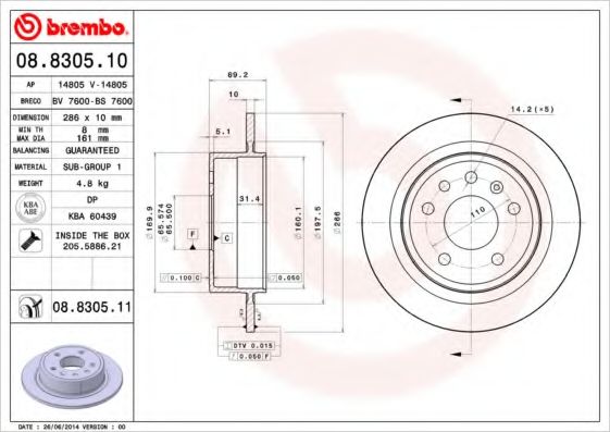 BREMBO - 08.8305.10 - Тормозной диск (Тормозная система)