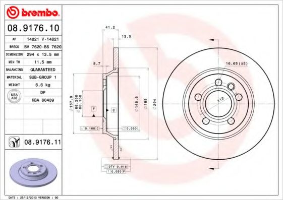 BREMBO - 08.9176.10 - Тормозной диск (Тормозная система)