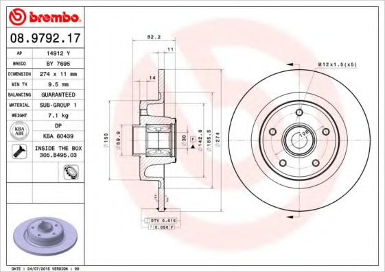 BREMBO - 08.9792.17 - Тормозной диск (Тормозная система)