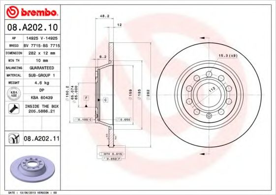 BREMBO - 08.A202.11 - Тормозной диск (Тормозная система)