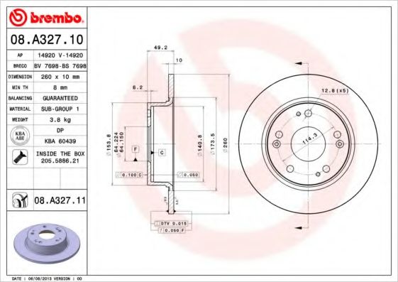 BREMBO - 08.A327.11 - Тормозной диск (Тормозная система)