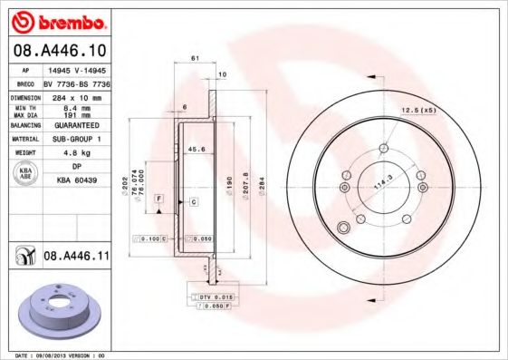 BREMBO - 08.A446.10 - Тормозной диск (Тормозная система)