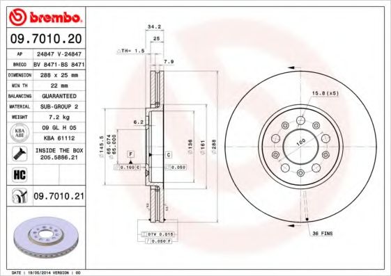 BREMBO - 09.7010.20 - Тормозной диск (Тормозная система)