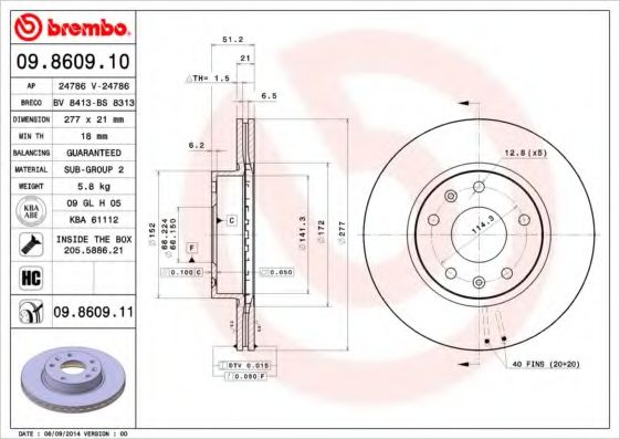 BREMBO - 09.8609.11 - Тормозной диск (Тормозная система)