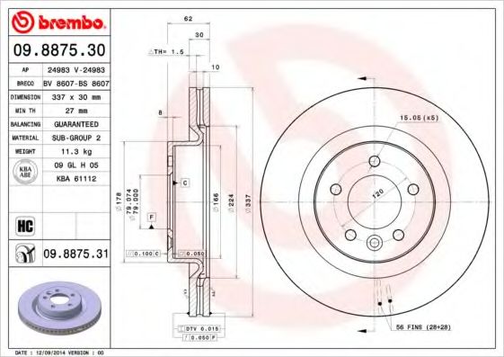 BREMBO - 09.8875.31 - Тормозной диск (Тормозная система)